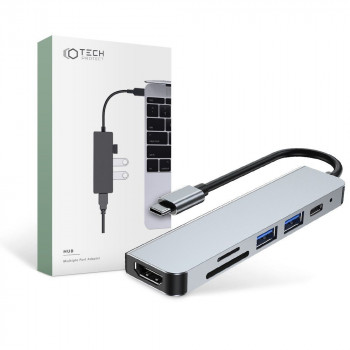 Tech-Protect V4 6-u-1 USB-C hub, sivi