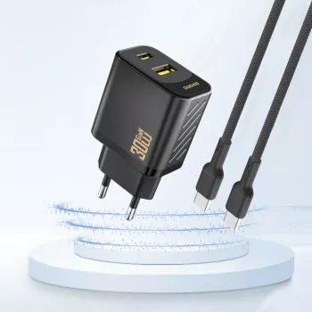 Dudao A27TEU PD 30W GaN zidni punjač, USB-A + USB-C, crni