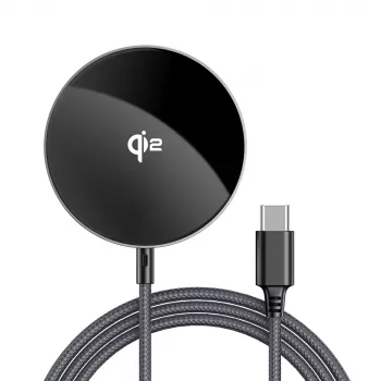 Acefast E24 Qi2 15W magnetski bežični punjač s USB-C kabelom 1,2 m, crni