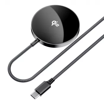 Acefast E24 Qi2 15W magnetski bežični punjač s USB-C kabelom 1,2 m, crni