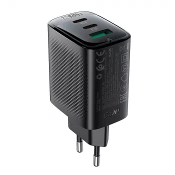 Acefast A108 GaN PD 67W zidni punjač, 2x USB-C, 1x USB-A, crni