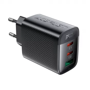 Acefast A108 GaN PD 67W zidni punjač, 2x USB-C, 1x USB-A, crni