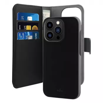 Puro Wallet Detachable MagSafe 2u1 maska od PU kože s preklopom i novčanikom za iPhone 14 Pro Max, crna