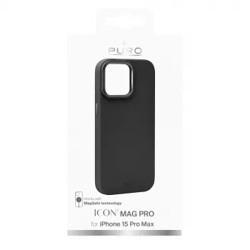 Puro Icon Mag Pro MagSafe silikonska maska za Apple iPhone 15 Pro Max, crna