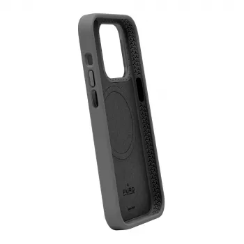 Puro Icon Mag Pro MagSafe silikonska futrola s metalnim tipkama za Apple iPhone 15 Plus, crna