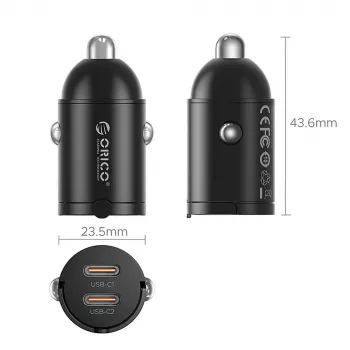Orico MiniRing MR-30-2C 30W 2x USB-C auto punjač, crni