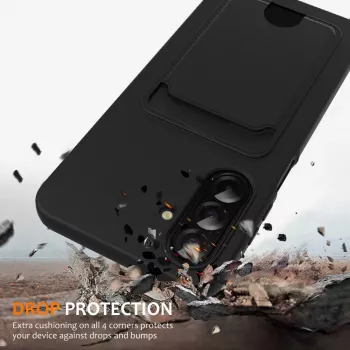 Hurtel Samsung Galaxy A57 5G TPU Case with Card Holder and Crossbody Lanyard, black