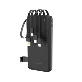 Wozinsky W11-B 10000mAh 10W powerbank s integriranim kabelima i svjetiljkom, crni
