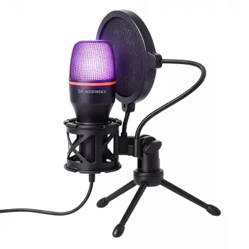 Wozinsky WM-W111 žičani studijski gaming mikrofon sa stalkom i RGB pozadinskim osvjetljenjem, crni