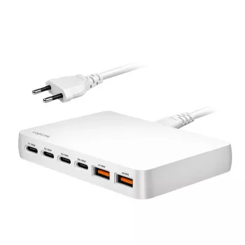 LogiLink PA0418 USB-A/C stolni punjač, 100 W, GaN, 6 priključaka, 2x USB-A (QC), 4x USB-C (PD), bijeli