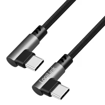 LogiLink CU0461 USB 2.0 Type-C kabel, C/M 90° na C/M 90°, 480 Mbps, 100 W, metal, srebrno-crni, 1 m