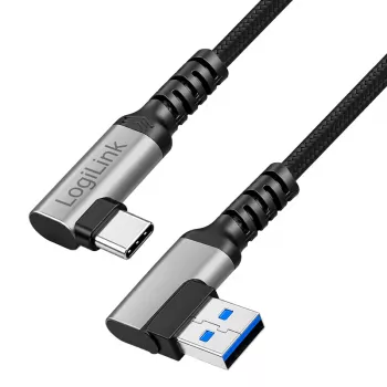 LogiLink CU0470 USB 3.2 Gen1 Type-C kabel, A/M 90° na C/M 90°, 5 Gbps, 60 W, metal, srebrno-crni, 0,5 m