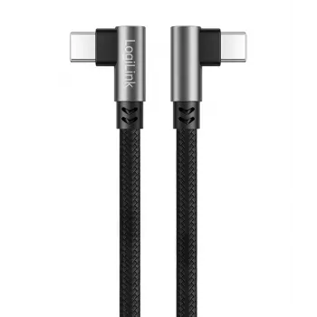 LogiLink CU0463 USB 2.0 Type-C kabel, C/M 90° na C/M 90°, 480 Mbps, 100 W, metal, srebrno-crni, 3 m