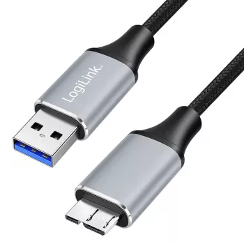 Logilink CU0290 USB 3.0 kabel, A/M na Micro-USB/M, 5 Gbps, najlon, metal, crno-srebrni, 1 m
