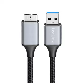 Logilink CU0290 USB 3.0 kabel, A/M na Micro-USB/M, 5 Gbps, najlon, metal, crno-srebrni, 1 m
