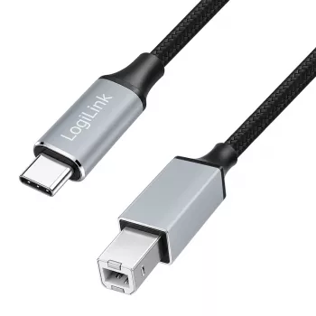 Logilink CU0516 USB 2.0 Type-C kabel, C/M na B/M, 480 Mbps, najlon, metal, crno-srebrni, 3 m