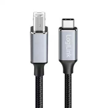 Logilink CU0516 USB 2.0 Type-C kabel, C/M na B/M, 480 Mbps, najlon, metal, crno-srebrni, 3 m