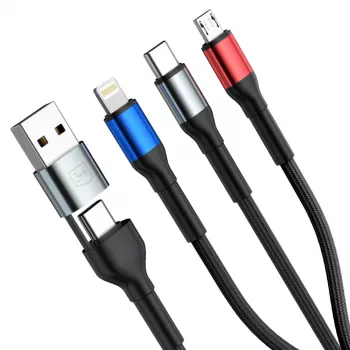 3MK Hyper Cable N-SERIES 6u1 USB-C / USB-A na USB-C / MicroUSB / Lightning kabel, QC 3.0, 18 W (9 V / 2 A), 1,2 m, crni