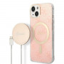 Guess GUBPP14MH4EACSP maska + bežični punjač Apple iPhone 14 Plus / iPhone 15 Plus ružičasta tvrda maska, 4G Print, MagSafe