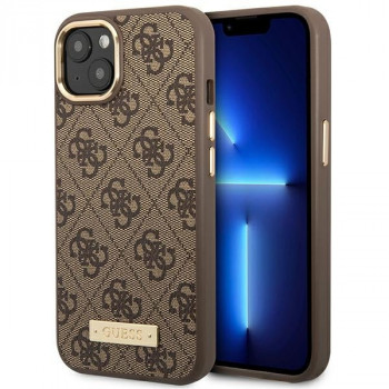 Guess GUHMP14MU4GPRW Apple iPhone 14 Plus / 15 Plus smeđa tvrda maska, 4G Logo Plate, MagSafe